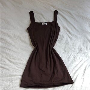 Babaton Aritzia Elegant Brown Sleeveless Dress